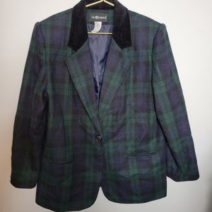 14 Sag Harbor Vintage Tartan Plaid Blazer Velvet Collar